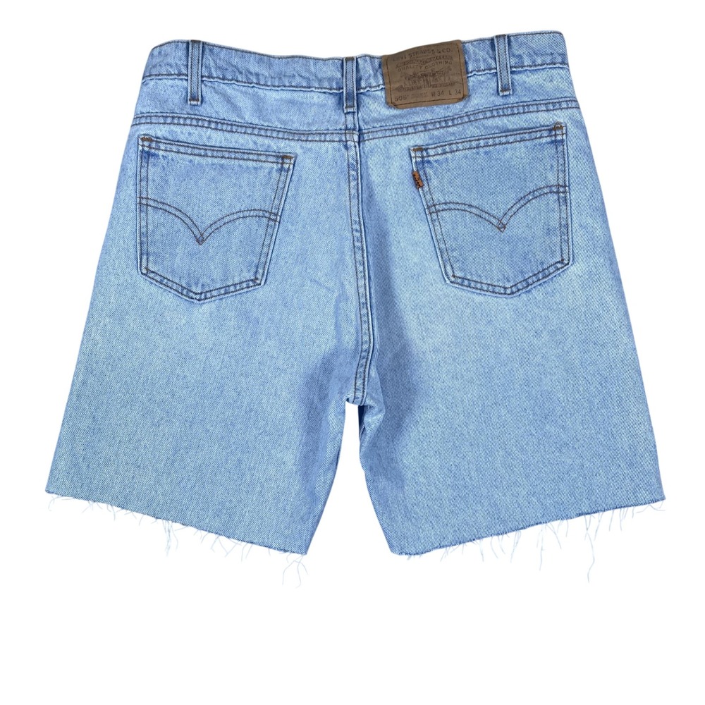 Vintage Levi's 505 Cut Off Shorts Mens W34 Light Blue Orange Tab Raw Hem